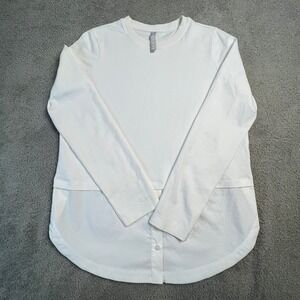 Athleta Top Women's 2XS White Layered Long Sleeve Button‎ Hem